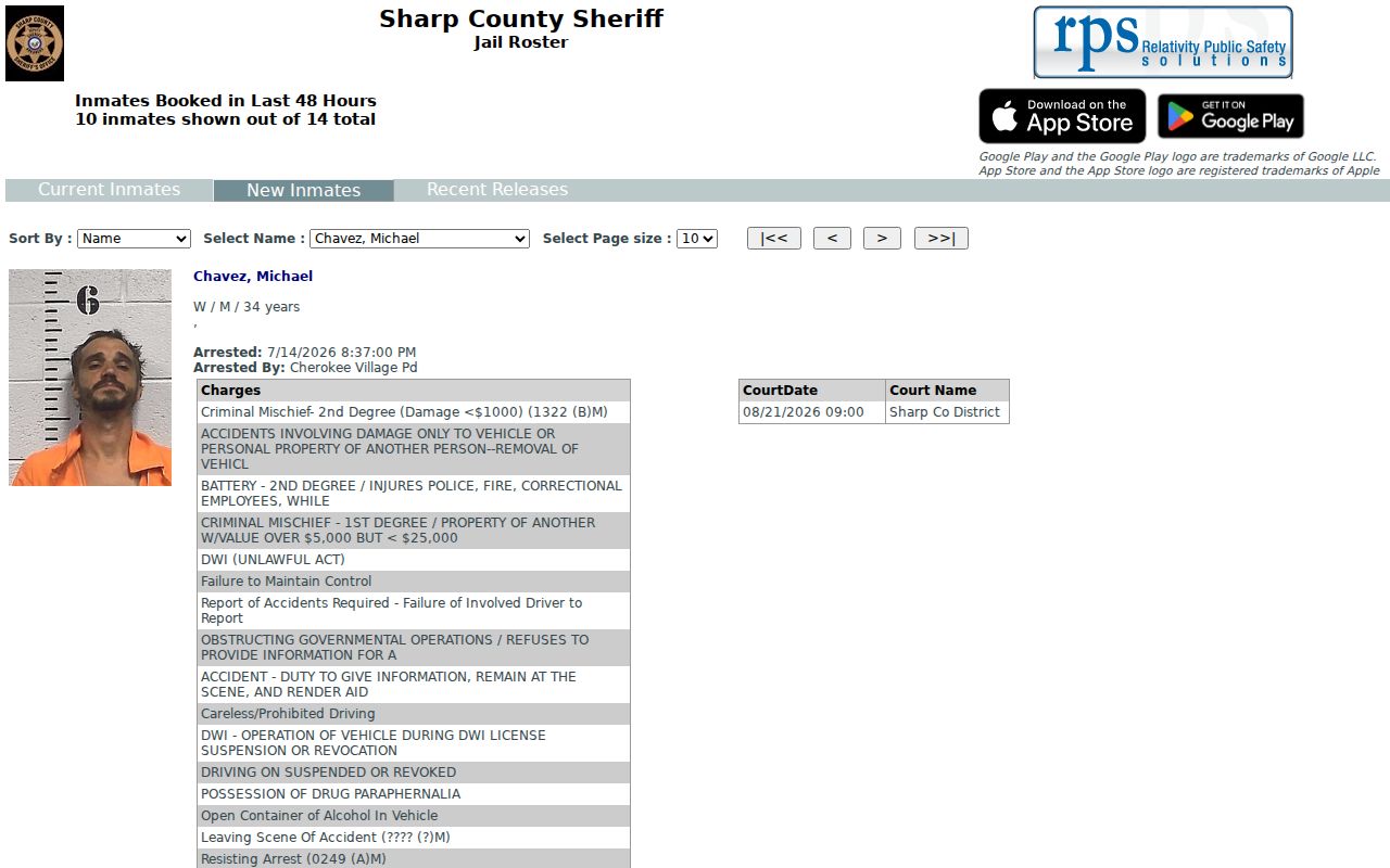 Sharp County new inmate bookings from the last 48 hours
