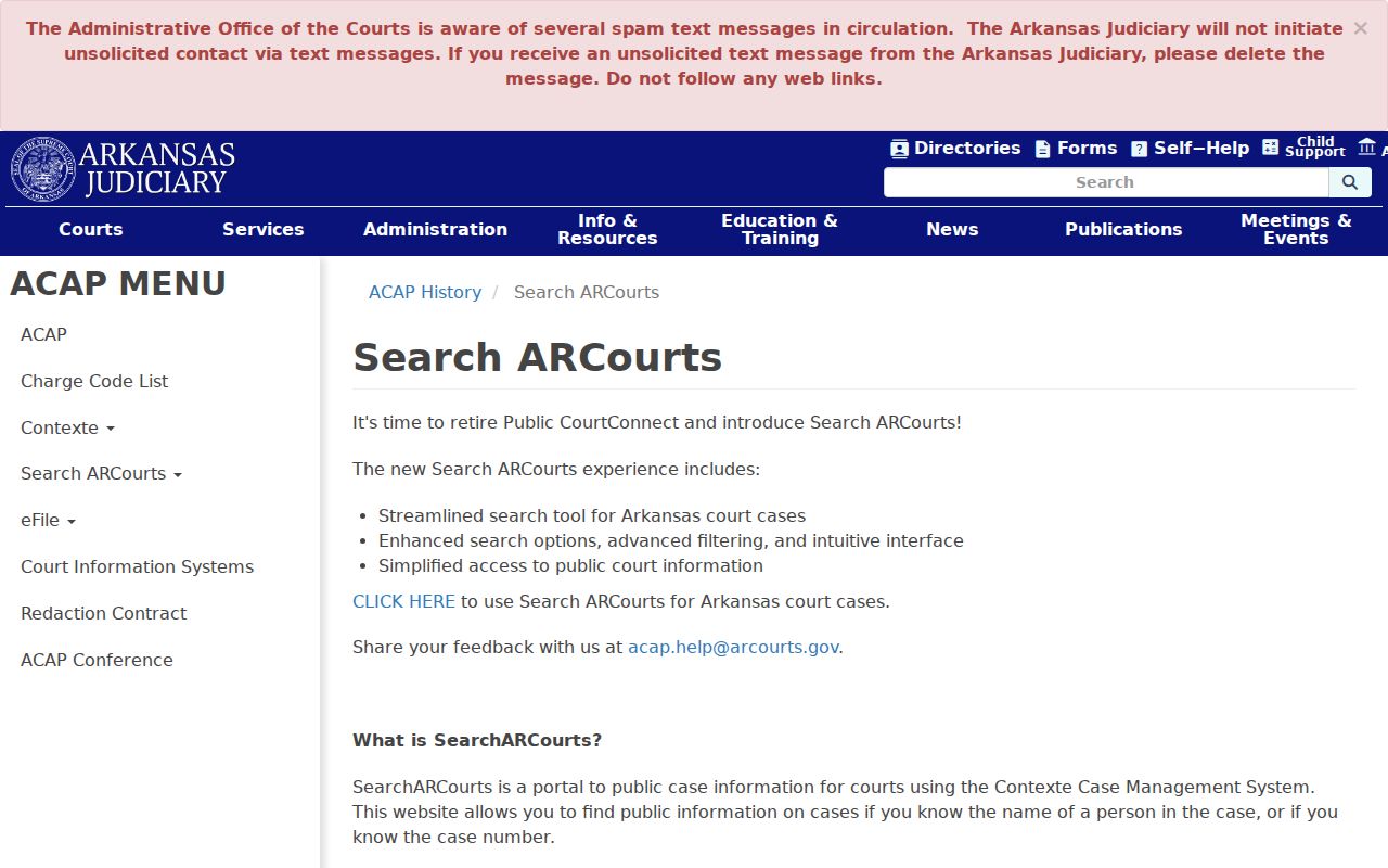 Arkansas Judiciary information about Search ARCourts and CourtConnect