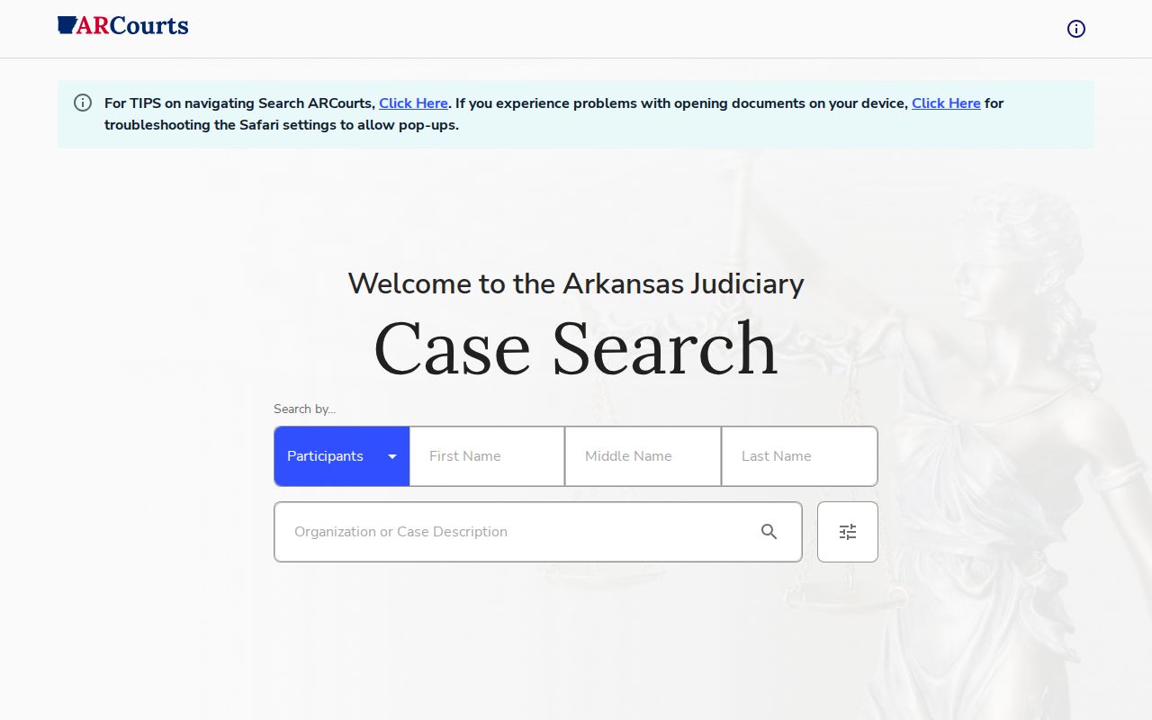 Search ARCourts public case search interface