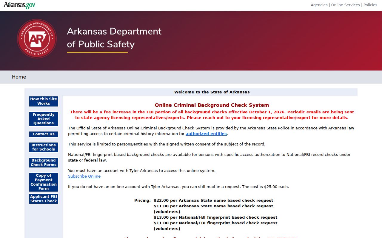 Sharp County criminal history Arkansas State Police background check portal