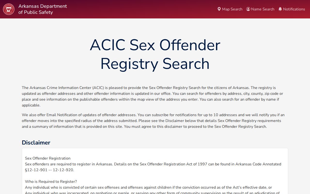 Sharp County sex offender lookup on the Arkansas registry interface